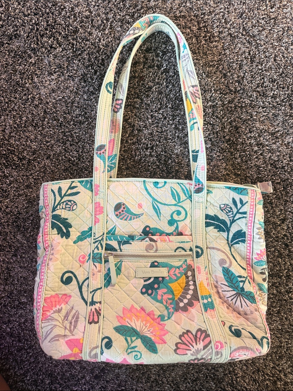 Vera Bradley Mint Floral Quilted Tote with Pink & Teal Accents